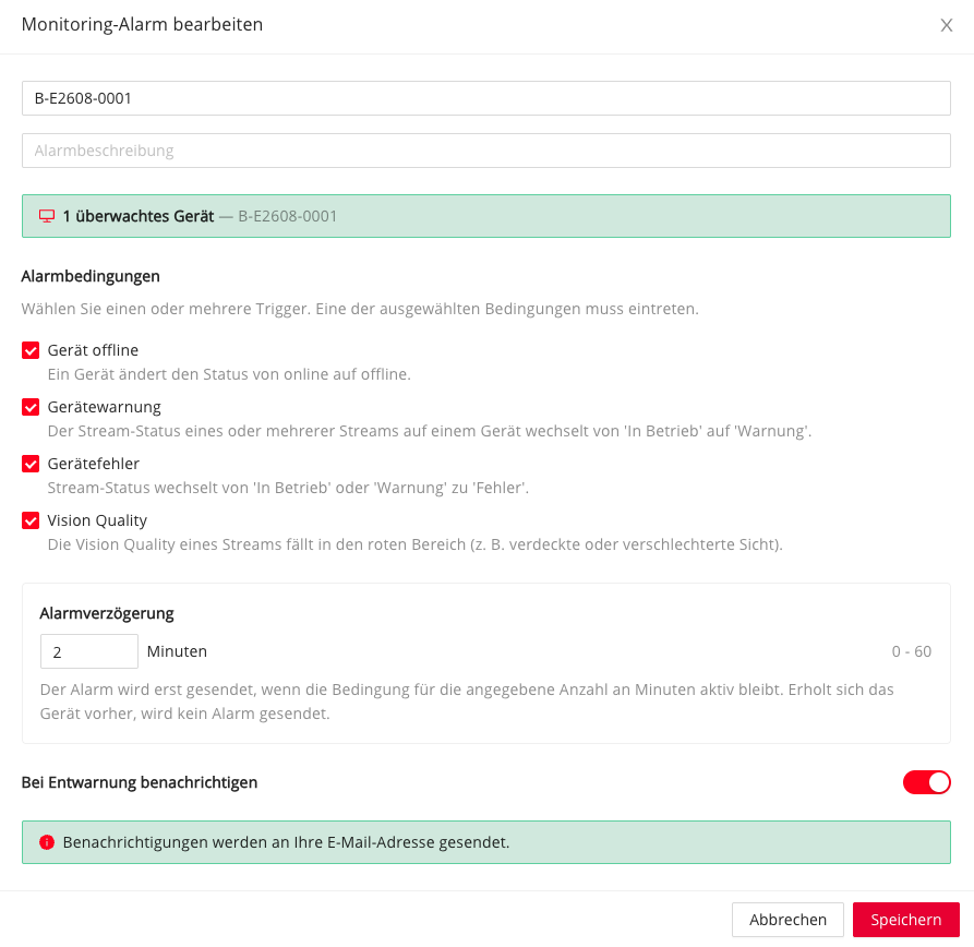 Einstellungen eines Monitoring-Alarms